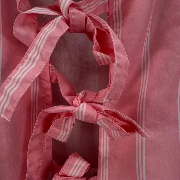 Pink White M Striped Tie Front Peplum Puff Sleeve Jacket Coquette Babydoll Girly - Picture 4 of 8